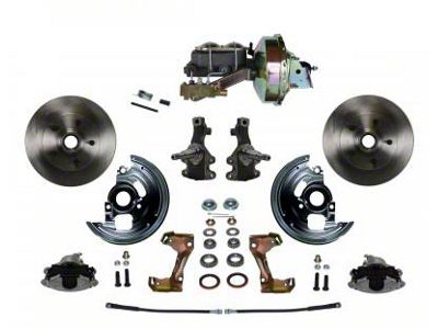 LEED Brakes Power Front Disc Brake Conversion Kit with 9-Inch Brake Booster, Side Mount Valve, 2-Inch Drop Spindles and MaxGrip XDS Rotors; Zinc Plated Calipers (67-69 Camaro w/ Front Disc & Rear Drum Brakes)