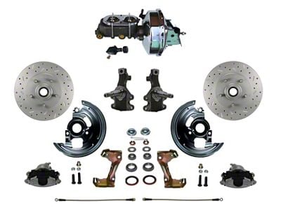 LEED Brakes Power Front Disc Brake Conversion Kit with 9-Inch Chrome Brake Booster, Chrome Top Master Cylinder, Adjustable Valve, 2-Inch Drop Spindles and MaxGrip XDS Rotors; Zinc Plated Calipers (67-69 Camaro)