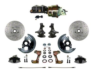 LEED Brakes Power Front Disc Brake Conversion Kit with 7-Inch Brake Booster, Master Cylinder, Adjustable Valve, 2-Inch Drop Spindles and MaxGrip XDS Rotors; Zinc Plated Calipers (67-69 Camaro)