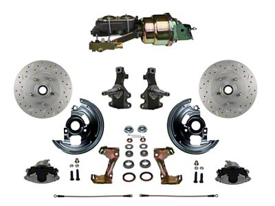 LEED Brakes Power Front Disc Brake Conversion Kit with 7-Inch Brake Booster, Master Cylinder, Side Mount Valve, 2-Inch Drop Spindles and MaxGrip XDS Rotors; Zinc Plated Calipers (67-69 Camaro w/ Front Disc & Rear Drum Brakes)