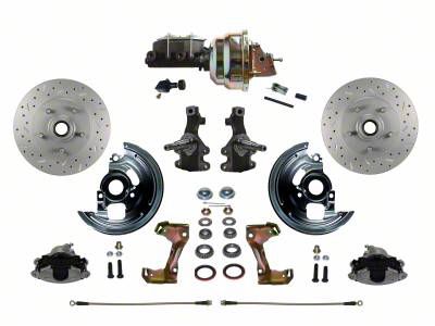 LEED Brakes Power Front Disc Brake Conversion Kit with 8-Inch Brake Booster, Adjustable Valve, 2-Inch Drop Spindles and MaxGrip XDS Rotors; Zinc Plated Calipers (67-69 Camaro)