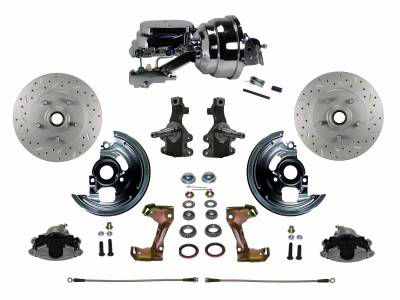 LEED Brakes Power Front Disc Brake Conversion Kit with 8-Inch Chrome Brake Booster, Side Mount Valve, 2-Inch Drop Spindles and MaxGrip XDS Rotors; Zinc Plated Calipers (67-69 Camaro w/ Front Disc & Rear Drum Brakes)