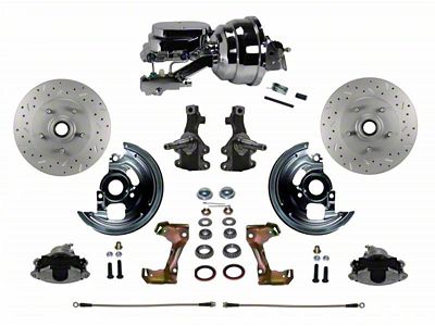 LEED Brakes Power Front Disc Brake Conversion Kit with 8-Inch Brake Booster, Side Mount Valve, 2-Inch Drop Spindles and MaxGrip XDS Rotors; Zinc Plated Calipers (67-69 Camaro w/ 4-Wheel Disc Brakes)