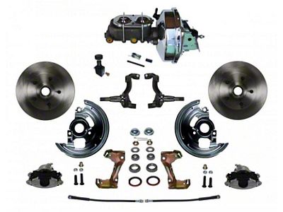 LEED Brakes Power Front Disc Brake Conversion Kit with 9-Inch Chrome Brake Booster, Chrome Top Master Cylinder, Adjustable Valve and Vented Rotors; Zinc Plated Calipers (67-69 Camaro)