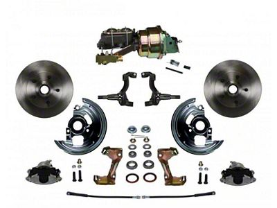 LEED Brakes Power Front Disc Brake Conversion Kit with 7-Inch Brake Booster, Master Cylinder, Side Mount Valve and Vented Rotors; Zinc Plated Calipers (67-69 Camaro w/ Front Disc & Rear Drum Brakes)