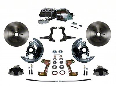 LEED Brakes Power Front Disc Brake Conversion Kit with 7-Inch Chrome Brake Booster, Chrome Top Master Cylinder, Side Mount Valve and Vented Rotors; Zinc Plated Calipers (67-69 Camaro w/ 4-Wheel Disc Brakes)