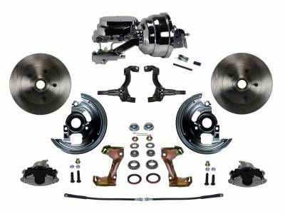 LEED Brakes Power Front Disc Brake Conversion Kit with 8-Inch Chrome Brake Booster, Side Mount Valve and Vented Rotors; Zinc Plated Calipers (67-69 Camaro w/ Front Disc & Rear Drum Brakes)