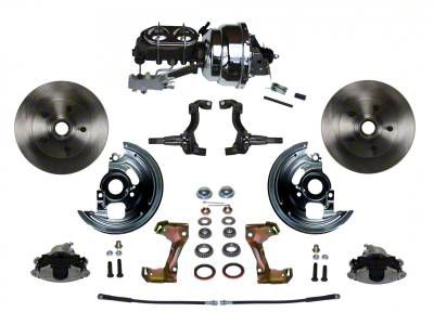 LEED Brakes Power Front Disc Brake Conversion Kit with 8-Inch Chrome Brake Booster, Chrome Top Master Cylinder, Side Mount Valve and Vented Rotors; Zinc Plated Calipers (67-69 Camaro w/ Front Disc & Rear Drum Brakes)