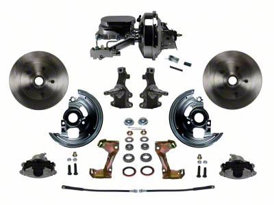 LEED Brakes Power Front Disc Brake Conversion Kit with 9-Inch Chrome Brake Booster, Side Mount Valve, 2-Inch Drop Spindles and Vented Rotors; Zinc Plated Calipers (67-69 Camaro w/ Front Disc & Rear Drum Brakes)