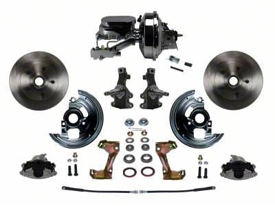 LEED Brakes Power Front Disc Brake Conversion Kit with 9-Inch Chrome Brake Booster, Side Mount Valve, 2-Inch Drop Spindles and Vented Rotors; Zinc Plated Calipers (67-69 Camaro w/ 4-Wheel Disc Brakes)