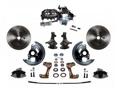 LEED Brakes Power Front Disc Brake Conversion Kit with 9-Inch Chrome Brake Booster, Chrome Top Master Cylinder, Side Mount Valve, 2-Inch Drop Spindles and Vented Rotors; Zinc Plated Calipers (67-69 Camaro w/ 4-Wheel Disc Brakes)