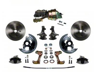 LEED Brakes Power Front Disc Brake Conversion Kit with 7-Inch Brake Booster, Master Cylinder, Side Mount Valve, 2-Inch Drop Spindles and Vented Rotors; Zinc Plated Calipers (67-69 Camaro w/ Front Disc & Rear Drum Brakes)