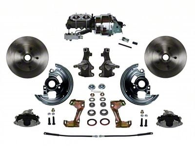 LEED Brakes Power Front Disc Brake Conversion Kit with 7-Inch Chrome Brake Booster, Chrome Top Master Cylinder, Side Mount Valve, 2-Inch Drop Spindles and Vented Rotors; Zinc Plated Calipers (67-69 Camaro w/ Front Disc & Rear Drum Brakes)