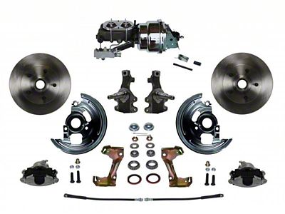 LEED Brakes Power Front Disc Brake Conversion Kit with 7-Inch Chrome Brake Booster, Chrome Top Master Cylinder, Side Mount Valve, 2-Inch Drop Spindles and Vented Rotors; Zinc Plated Calipers (67-69 Camaro w/ 4-Wheel Disc Brakes)