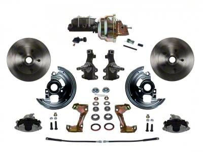 LEED Brakes Power Front Disc Brake Conversion Kit with 8-Inch Brake Booster, Adjustable Valve, 2-Inch Drop Spindles and Vented Rotors; Zinc Plated Calipers (67-69 Camaro)