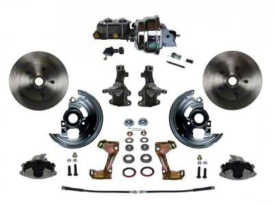 LEED Brakes Power Front Disc Brake Conversion Kit with 8-Inch Chrome Brake Booster, Chrome Top Master Cylinder, Adjustable Valve, 2-Inch Drop Spindles and Vented Rotors; Zinc Plated Calipers (67-69 Camaro)