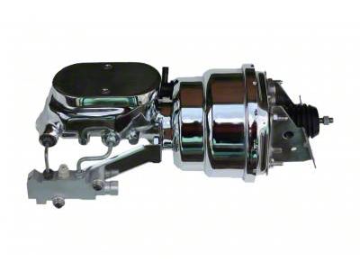 LEED Brakes 7-Inch Dual Power Brake Booster with 1-1/8-Inch Dual Bore Flat Top Master Cylinder and Side Mount Valve; Chrome Finish (64-72 GTO, LeMans, Tempest w/ 4-Wheel Disc Brakes)