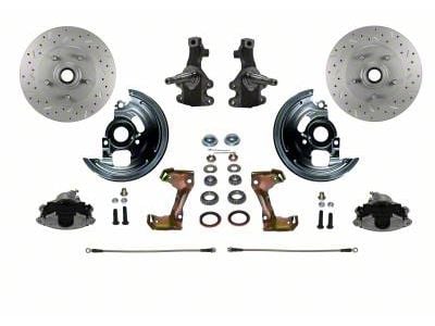 LEED Brakes Front Spindle Mount Disc Brake Conversion Kit with 2-Inch Drop Spindles and MaxGrip XDS Rotors; Zinc Plated Calipers (64-72 GTO, LeMans, Tempest)