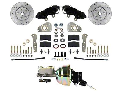 LEED Brakes 4-Piston Power Front Disc Brake Conversion Kit with MaxGrip XDS Rotors for Factory Power Brakes; Black Calipers (64-68 Country Sedan, Country Squire, Custom, Custom 500, Galaxie, Galaxie 500, LTD)