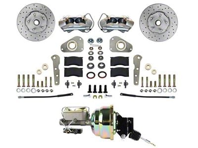 LEED Brakes 4-Piston Power Front Disc Brake Conversion Kit with MaxGrip XDS Rotors for Factory Power Brakes; Zinc Plated Calipers (64-68 Country Sedan, Country Squire, Custom, Custom 500, Galaxie, Galaxie 500, LTD)