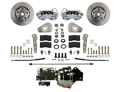 LEED Brakes 4-Piston Power Front Disc Brake Conversion Kit with Vented Rotors for Factory Manual Brakes and Non-Y Blocks; Zinc Plated Calipers (57-68 Country Sedan, Country Squire, Custom, Custom 500, Galaxie, Galaxie 500, LTD)