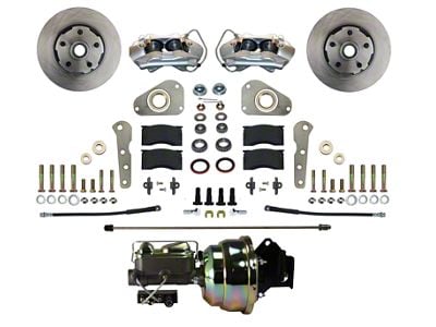 LEED Brakes 4-Piston Power Front Disc Brake Conversion Kit with Vented Rotors for Factory Manual Brakes and Y Blocks; Zinc Plated Calipers (57-68 Country Sedan, Country Squire, Custom, Custom 500, Galaxie, Galaxie 500, LTD)