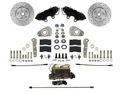 LEED Brakes Front Disc Brake Conversion Kit with MaxGrip XDS Rotors for Factory Power Brakes; Black Calipers (57-68 Country Sedan, Country Squire, Custom, Custom 500, Galaxie, Galaxie 500, LTD)