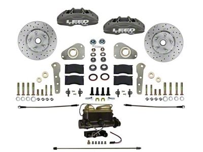 LEED Brakes MaxGrip Lite 4-Piston Front Disc Brake Conversion Kit with MaxGrip XDS Rotors for Factory Power Brakes; Anodized Calipers (57-68 Country Sedan, Country Squire, Custom, Custom 500, Galaxie, Galaxie 500, LTD)