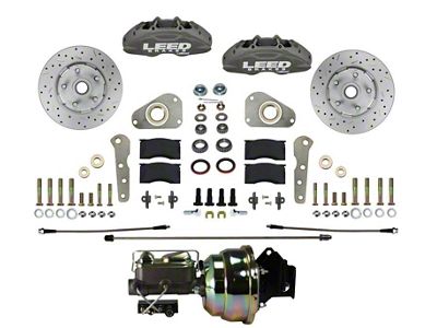 LEED Brakes MaxGrip Lite 4-Piston Power Front Disc Brake Conversion Kit with MaxGrip XDS Rotors for Factory Manual Brakes and Non-Y Blocks; Anodized Calipers (57-68 Country Sedan, Country Squire, Custom, Custom 500, Galaxie, Galaxie 500, LTD)