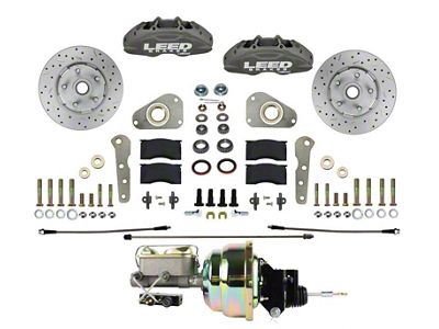 LEED Brakes MaxGrip Lite 4-Piston Power Front Disc Brake Conversion Kit with MaxGrip XDS Rotors for Factory Manual Brakes and Y Blocks; Anodized Calipers (57-68 Country Sedan, Country Squire, Custom, Custom 500, Galaxie, Galaxie 500, LTD)