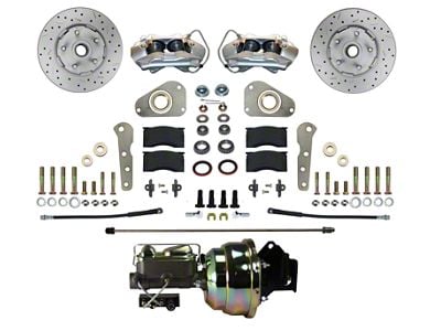 LEED Brakes 4-Piston Power Front Disc Brake Conversion Kit with MaxGrip XDS Rotors for Factory Manual Brakes and Y Blocks; Zinc Plated Calipers (57-61 Fairlane)