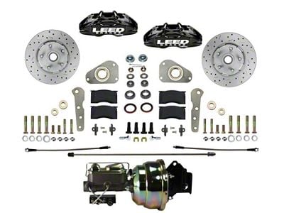 LEED Brakes MaxGrip Lite 4-Piston Power Front Disc Brake Conversion Kit with MaxGrip XDS Rotors for Factory Manual Brakes and Non-Y Blocks; Black Calipers (57-61 Fairlane)