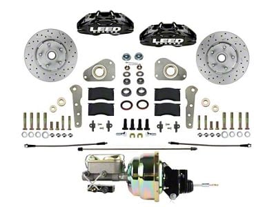 LEED Brakes MaxGrip Lite 4-Piston Power Front Disc Brake Conversion Kit with MaxGrip XDS Rotors for Factory Manual Brakes and Y Blocks; Black Calipers (57-61 Fairlane)