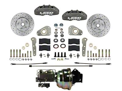 LEED Brakes MaxGrip Lite 4-Piston Power Front Disc Brake Conversion Kit with MaxGrip XDS Rotors for Factory Manual Brakes and Non-Y Blocks; Anodized Calipers (57-61 Fairlane)