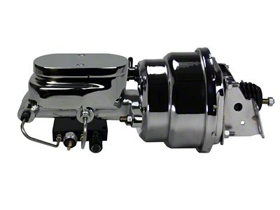 LEED Brakes 7-Inch Dual Power Brake Booster with 1-1/8-Inch Dual Bore Flat Top Master Cylinder and Combo Valve; Chrome Finish (70-81 Firebird)