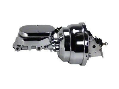 LEED Brakes 8-Inch Dual Power Brake Booster with 1-1/8-Inch Dual Bore Flat Top Master Cylinder; Chrome Finish (70-81 Firebird)