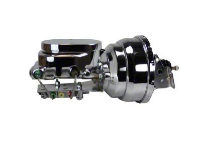 LEED Brakes 8-Inch Dual Power Brake Booster with 1-1/8-Inch Dual Bore Flat Top Master Cylinder and Disc/Drum Valve; Chrome Finish (70-81 Firebird w/ Front Disc & Rear Drum Brakes)