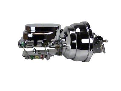 LEED Brakes 8-Inch Dual Power Brake Booster with 1-1/8-Inch Dual Bore Flat Top Master Cylinder and Disc/Disc Valve; Chrome Finish (70-81 Firebird w/ 4-Wheel Disc Brakes)