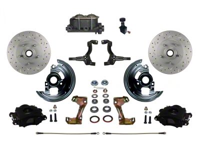 LEED Brakes Manual Front Disc Brake Conversion Kit with MaxGrip XDS Rotors and Adjustable Valve; Black Calipers (67-69 Firebird)