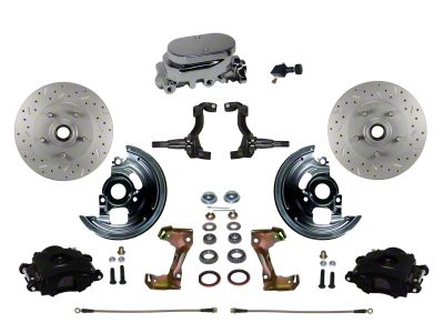 LEED Brakes Manual Front Disc Brake Conversion Kit with Chrome Master Cylinder, Adjustable Valve and MaxGrip XDS Rotors; Black Calipers (67-69 Firebird)