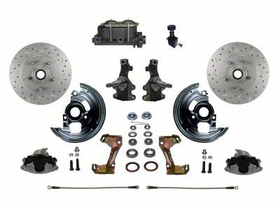 LEED Brakes Manual Front Disc Brake Conversion Kit with Adjustable Valve, 2-Inch Drop Spindles and MaxGrip XDS Rotors; Zinc Plated Calipers (67-69 Firebird)