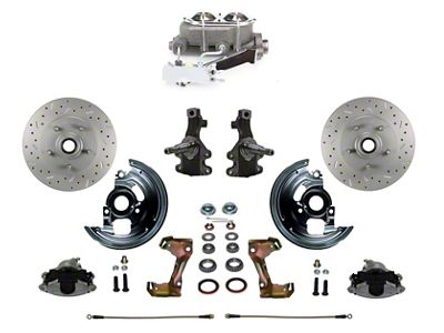 LEED Brakes Manual Front Disc Brake Conversion Kit with Chrome Top Master Cylinder, Side Mount Valve, 2-Inch Drop Spindles and MaxGrip XDS Rotors; Zinc Plated Calipers (67-69 Firebird w/ 4-Wheel Disc Brakes)