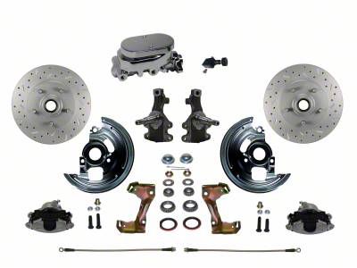 LEED Brakes Manual Front Disc Brake Conversion Kit with Chrome Master Cylinder, Adjustable Valve, 2-Inch Drop Spindles and MaxGrip XDS Rotors; Zinc Plated Calipers (67-69 Firebird)