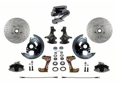 LEED Brakes Manual Front Disc Brake Conversion Kit with Chrome Master Cylinder, Side Mount Valve, 2-Inch Drop Spindles and MaxGrip XDS Rotors; Zinc Plated Calipers (67-69 Firebird w/ 4-Wheel Disc Brakes)