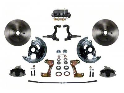 LEED Brakes Manual Front Disc Brake Conversion Kit with Master Cylinder, Bottom Mount Valve and Vented Rotors; Zinc Plated Calipers (67-69 Firebird w/ Front Disc & Rear Drum Brakes)