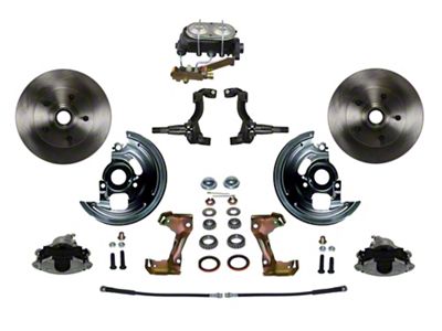 LEED Brakes Manual Front Disc Brake Conversion Kit with Vented Rotors and Side Mount Valve; Zinc Plated Calipers (67-69 Firebird w/ Front Disc & Rear Drum Brakes)