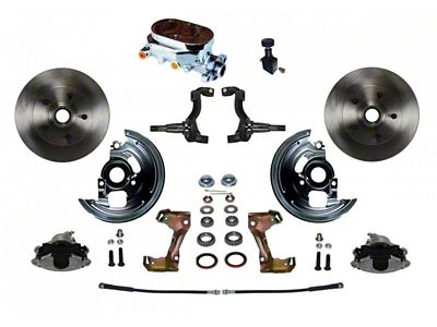 LEED Brakes Manual Front Disc Brake Conversion Kit with Chrome Top Master Cylinder, Adjustable Valve and Vented Rotors; Zinc Plated Calipers (67-69 Firebird)