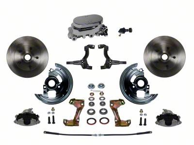 LEED Brakes Manual Front Disc Brake Conversion Kit with Chrome Master Cylinder, Adjustable Valve and Vented Rotors; Zinc Plated Calipers (67-69 Firebird)