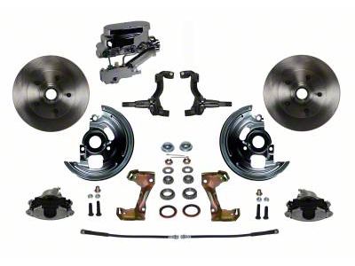 LEED Brakes Manual Front Disc Brake Conversion Kit with Side Mount Valve and Vented Rotors; Zinc Plated Calipers (67-69 Firebird w/ Front Disc & Rear Drum Brakes)