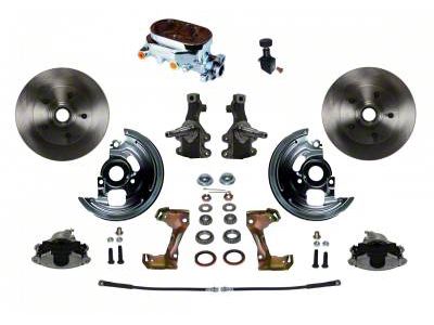 LEED Brakes Manual Front Disc Brake Conversion Kit with Chrome Top Master Cylinder, Adjustable Valve, 2-Inch Drop Spindles and Vented Rotors; Zinc Plated Calipers (67-69 Firebird)